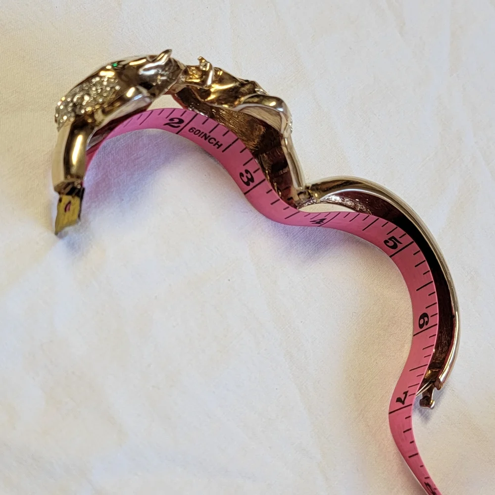 Vintage Double Elephan Bracelet Gold Tone Hinge Open Emerald Green Eyes